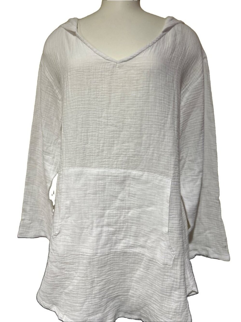 VENUS White Gauze Beach Swimsuit Cover Up Hoodie Bachelorette Tunic Boho Bride M
